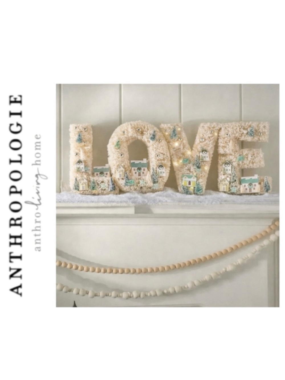 Anthropologie Festive Sisal Light-Up Diorama Christmas "LOVE” New In Box